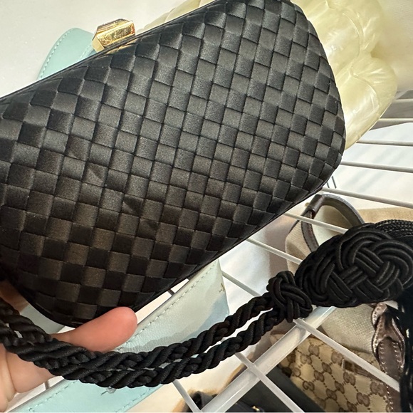 Bottega Veneta Intrecciato Knot Tassel Clutch Bag in Black Satin - Picture 7 of 11